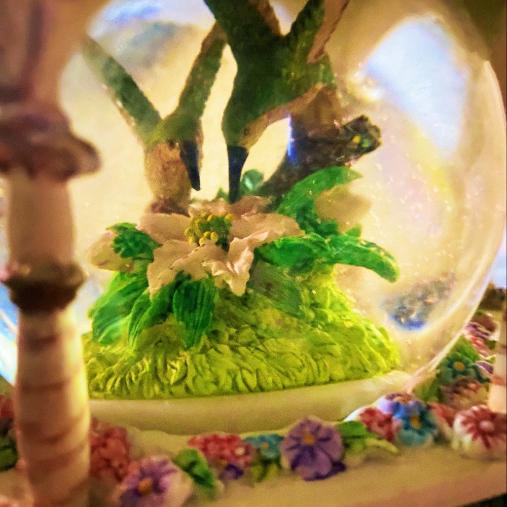 Floral Hummingbird Snow Globe